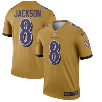 Men's Baltimore Ravens #8 Lamar Jackson Gold Inverted Legend Jersey